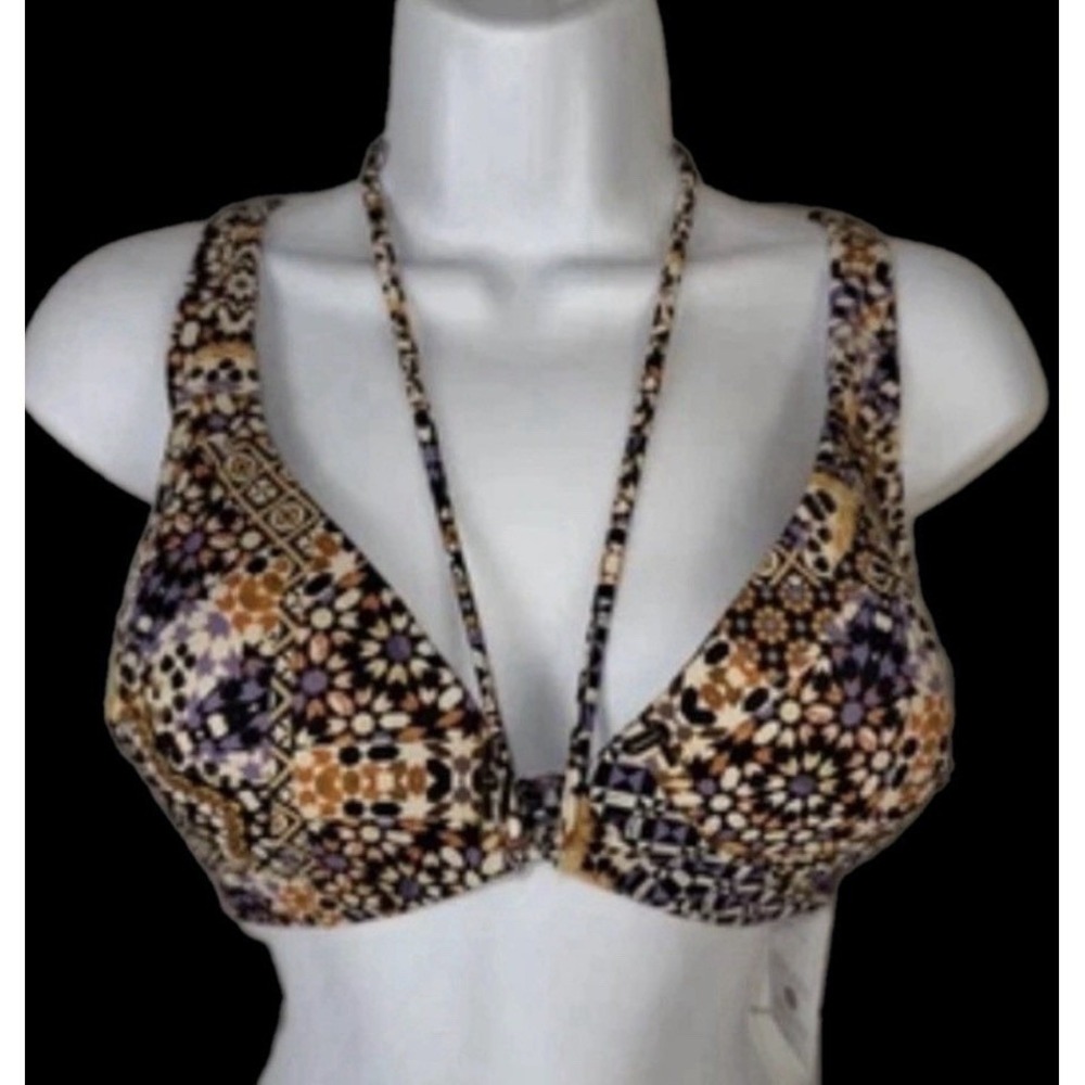 Shade & Shore‎ Bikini Top Women 32B Multi Geometric Mosaic Boho Swimwear